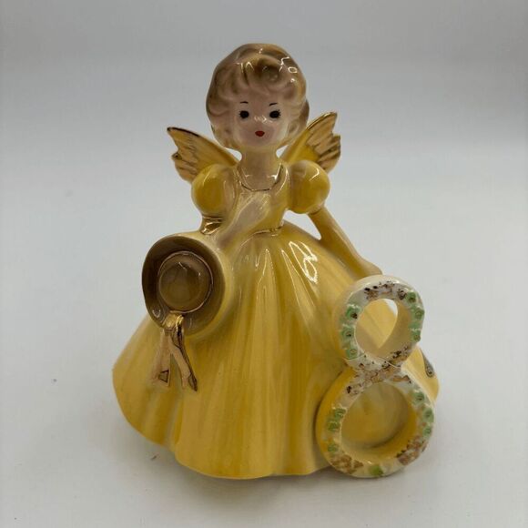 Vintage Josef Originals Porcelain Birthday Angel Girl age 8 Yellow Dress Japan - Picture 2 of 7